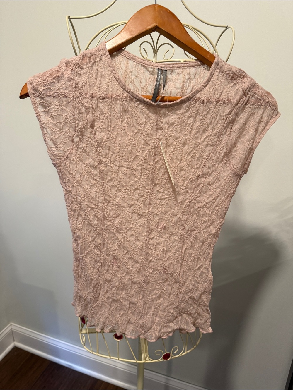 Anthropologie Blush Pink Lace-Texture Short Sleeve Tee